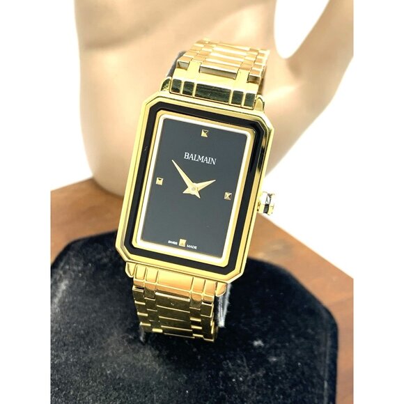 Balmain Women's Watch B43923366 Eirini Swiss Quartz Black Dial Gold Tank 25x33mm - Picture 1 of 13